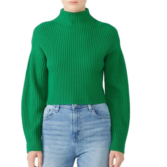 TIBI Green Rib Wool Pullover Sweater S – 100% Wool Cropped Fit - Picture 1 of 4